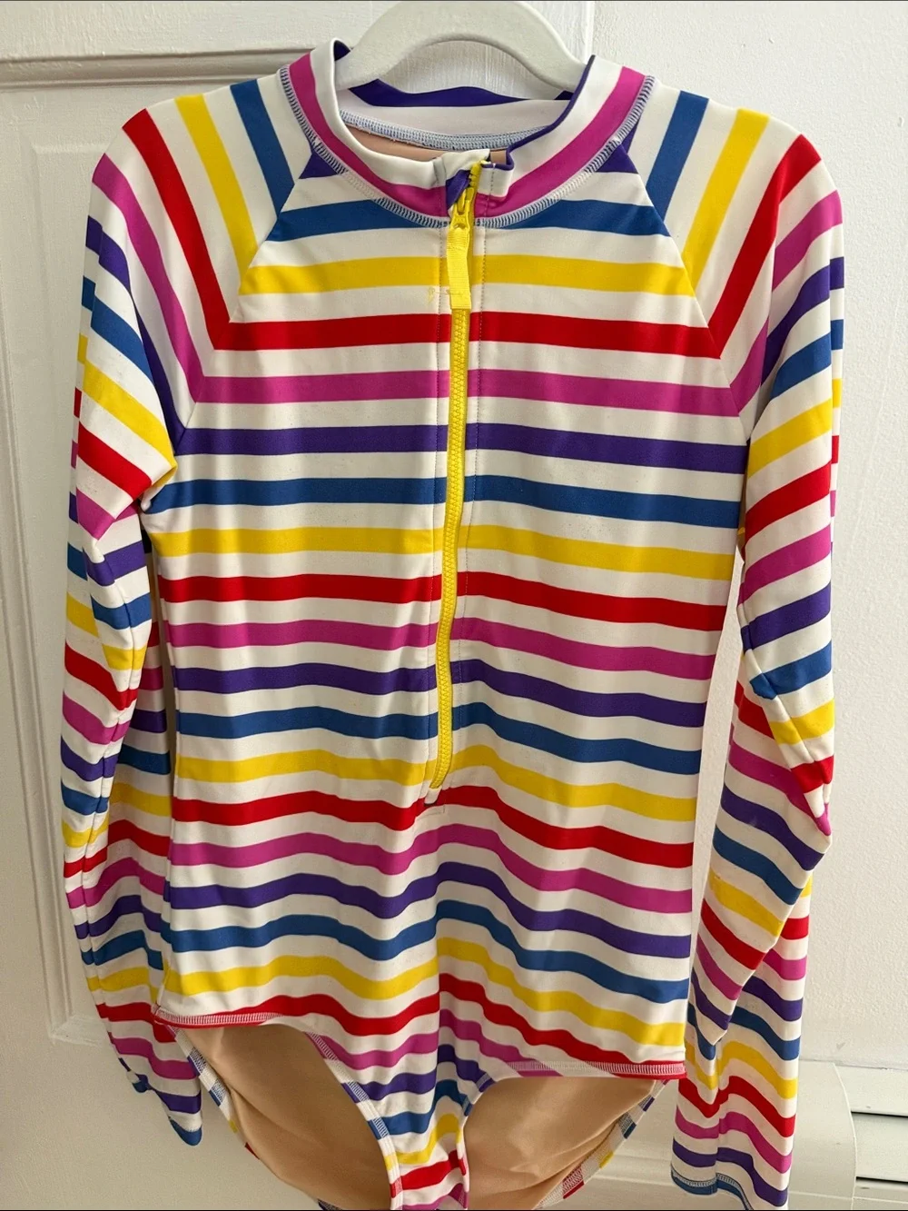 Crewcuts Rainbow Stripe Long-Sleeve Rashguard - Yellow Zipper